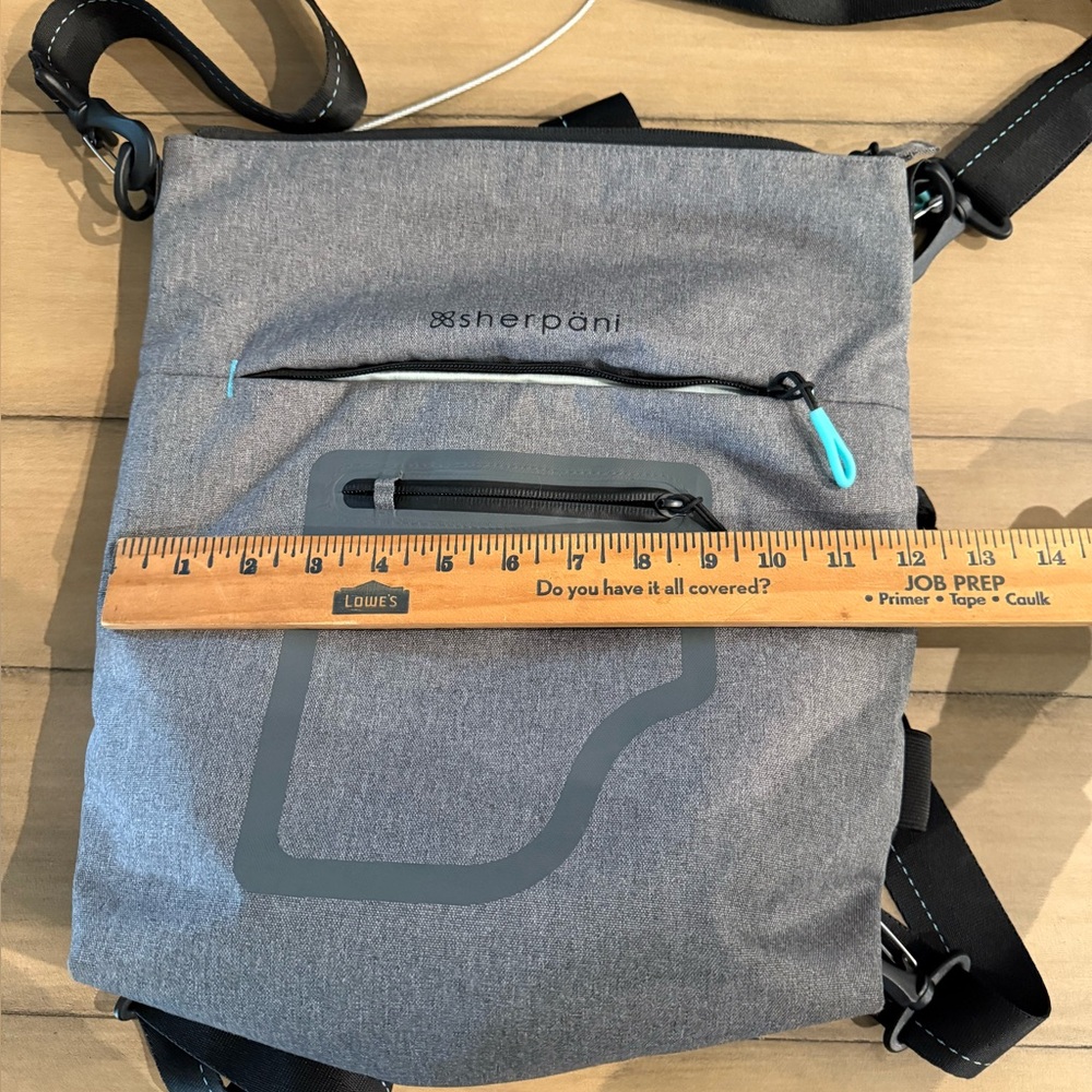 SHERPANI Sojourn Anti-Theft Convertible Tote Crossbody Backpack-Grey/Turquoise